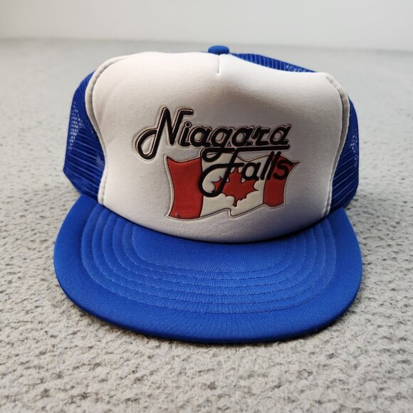 Unbranded Other - Vintage Trucker Hat Snapback Cap Niagra Falls Canadian Flag Foam Blue White Mesh